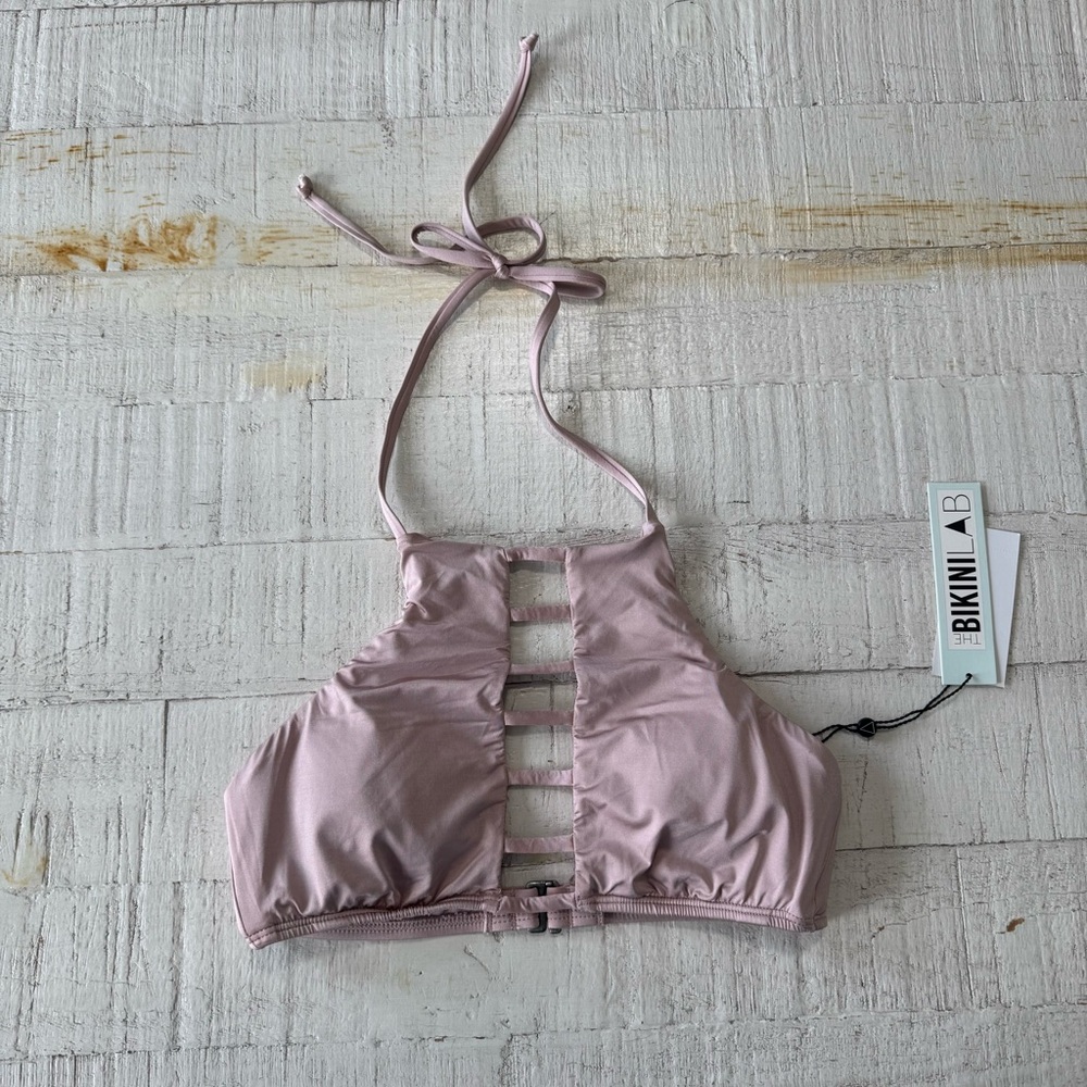 The Bikini Lab Strappy High Neck Top NWT size XS Blush Cut Out Swimsuit